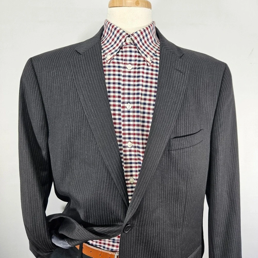 Tommy Hilfiger Men's Sport Coat Blazer Two Button Gray Pin Stripe Wool 46L